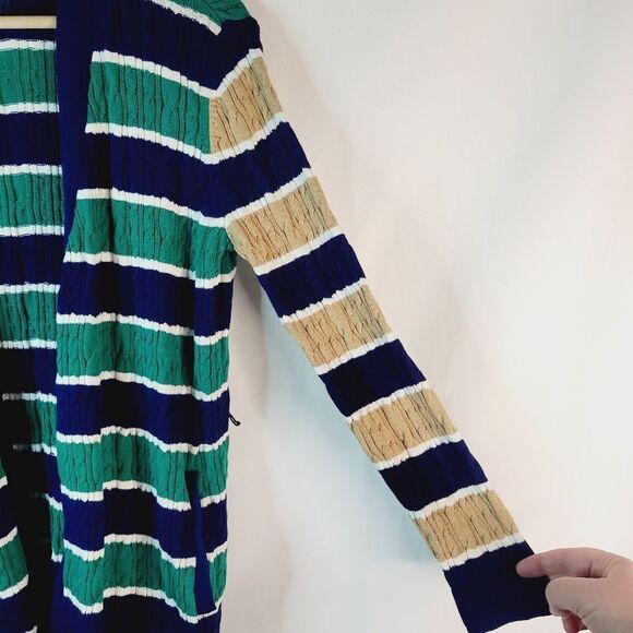 Land's End 100% Cotton Striped Multicolor Cardigan Sweater - Picture 4 of 9